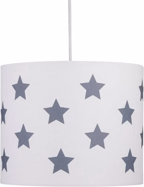 First Choice Lighting White and Grey Stars Fabric Cylinder Light Shade, Diameter: 25 cm