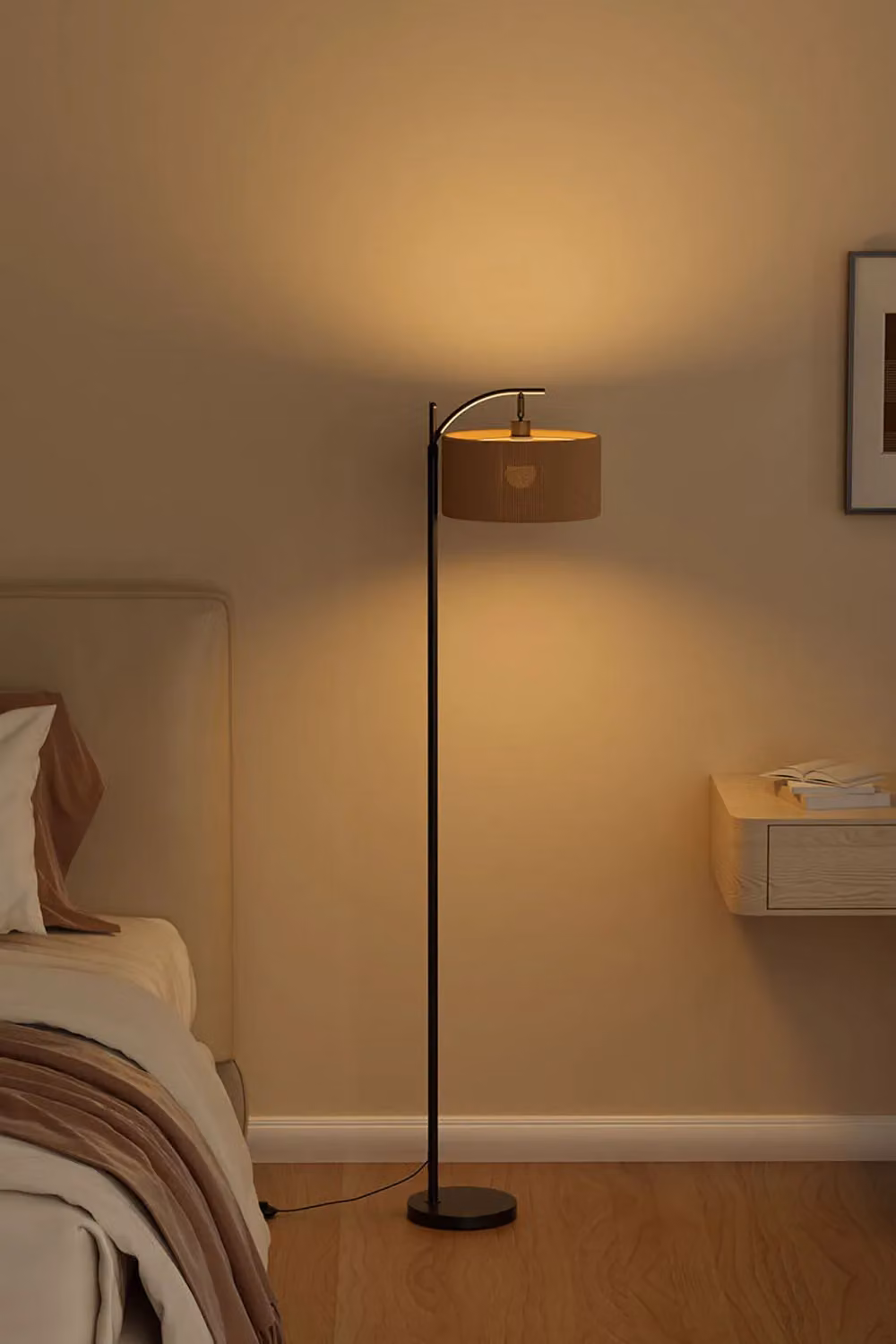 Living and Home Vintage Rattan Floor Lamp in Black – 2