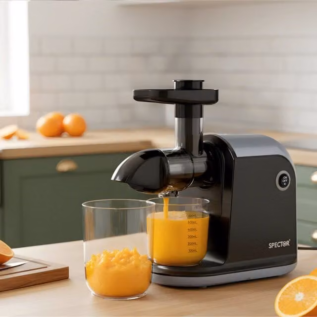Spector BPA-Free Slow Juicer Cold Press Fruit and Vegetable Extractor in Silver and Black with Stainless Steel