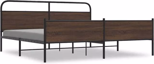 Berkfield Home Metal Bed Frame in Brown Oak, 200 x 200 cm – 1