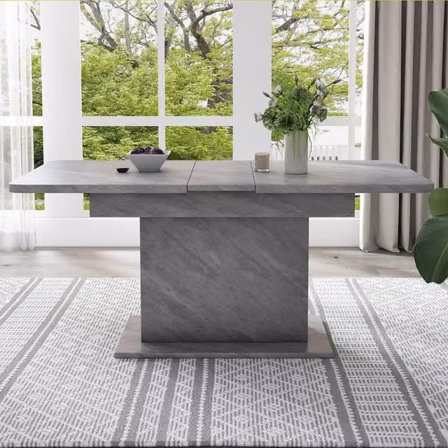 Rolipo Modern Grey Extendable Rectangular Dining Table with Metal Storage