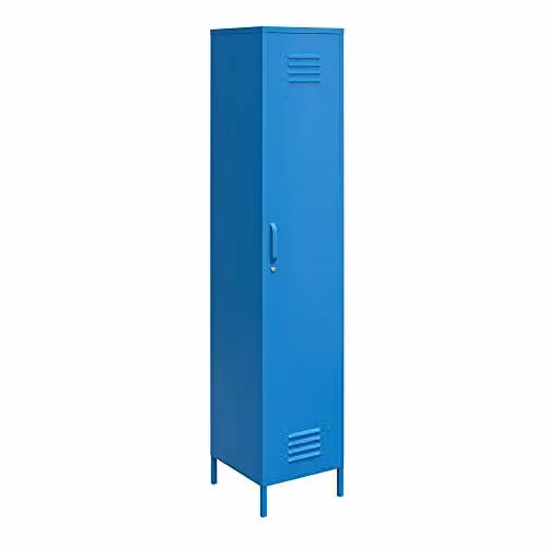 Dorel Home Furnishings Blue Metal Freestanding Storage Locker with Internal Shelves, W: 40 cm, D: 38 cm, H: 184 cm