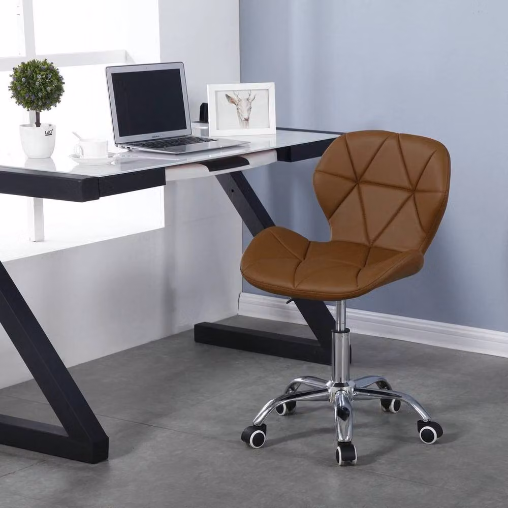 SPETLEK Brown Synthetic Leather Swivel Task Chair with Chrome Metal Legs for Home Office – 2