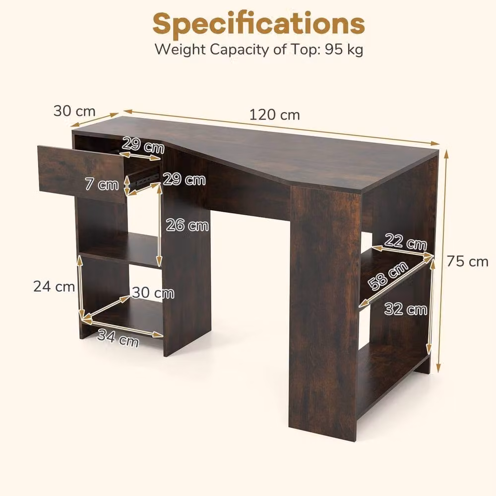 VOGREX Brown L-Shaped Compact Corner Computer Desk with Storage, W/D/H: 145 x 120 x 60 cm – 2