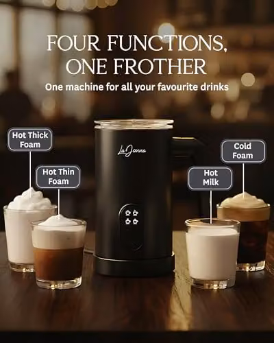 La Donna Electric Milk Frother and 4-Function Milk Steamer in Black – 4