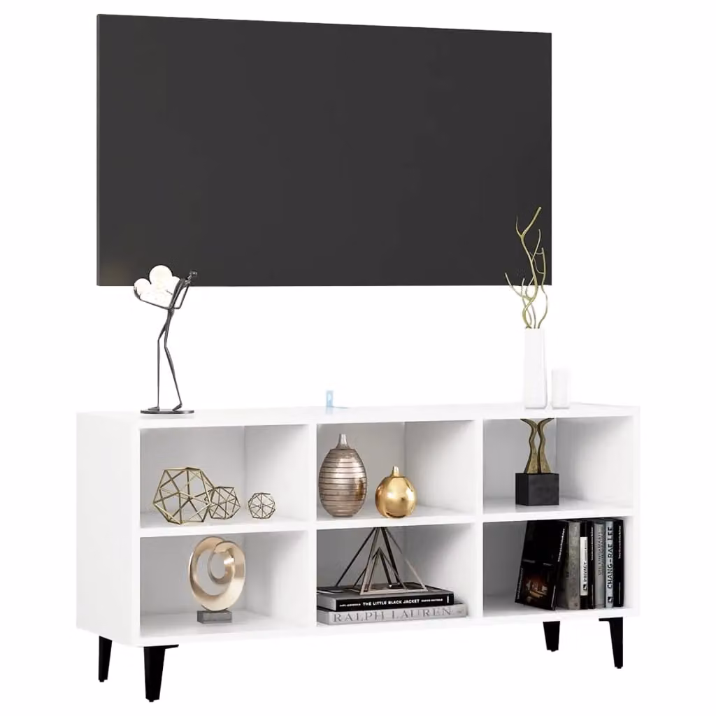 Berkfield Home Industrial TV Cabinet with Metal Legs, White, W: 103.5 cm, D: 30 cm, H: 50 cm – 3
