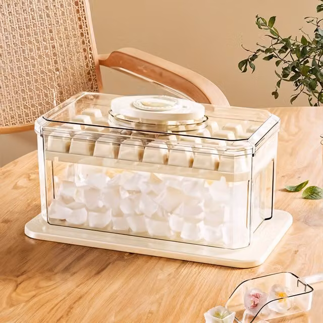Lifeideas 32-Grid Rectangular Plastic Ice Cube Mold Box with Scoop in White and Transparent