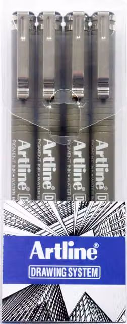 Artline Pack of 4 Black Fine Tip Fineliner Drawing System Pens