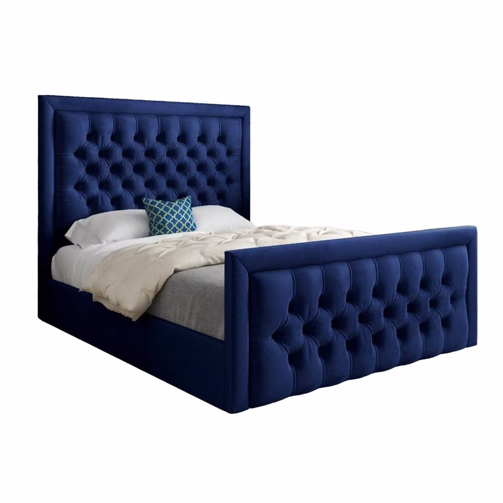 KDMD Swanscombe Modern Upholstered Velvet Designer Bed Frame in Blue, W/D/H: 120 x 137 x 128 cm – 2
