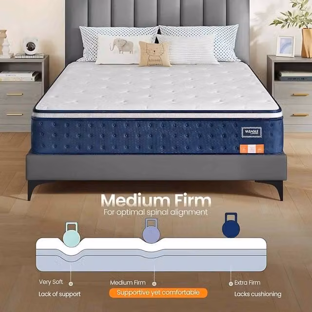 The Bazaarist Blue Hybrid Double Pocket Spring Gel Memory Foam Mattress, W/D/H: 140 x 200 cm
