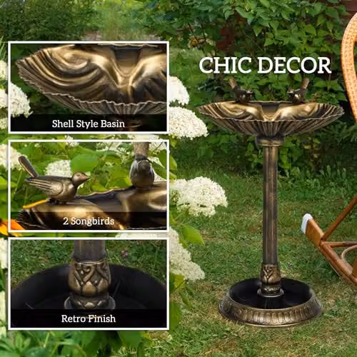 Outsunny Bronze Tone Bird Bath with 2 Decorative Birds, Height: 81 cm – 4