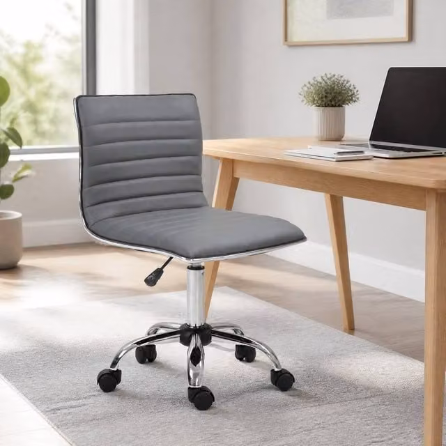 STILVORA Grey Faux Leather Modern Task Chair with 360 Degree Swivel and Castors