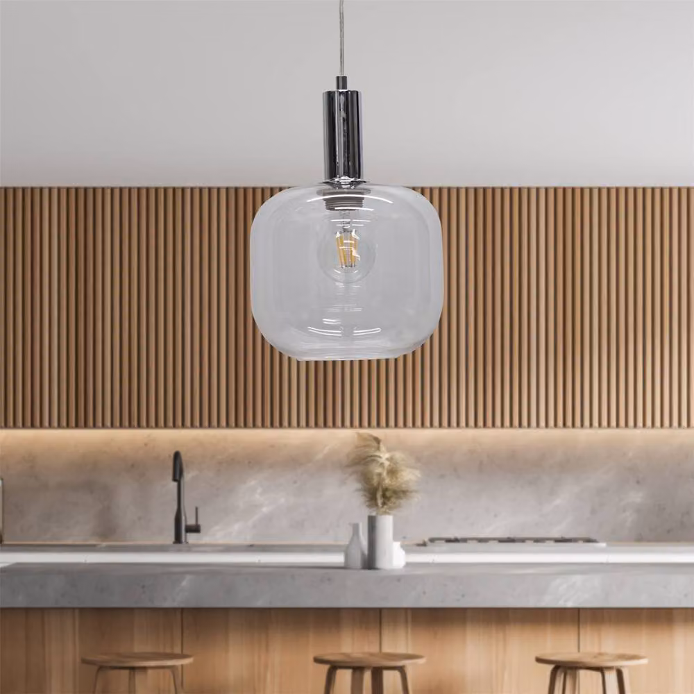 First Choice Lighting Bletch Set of 2 Art Deco Pendant Lights with Transparent Glass and Chrome Finish – 2