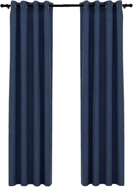 Berkfield Home Linen-Look Blackout Curtains with Eyelets, Blue, 2 Pack, W: 140 cm, H: 225 cm