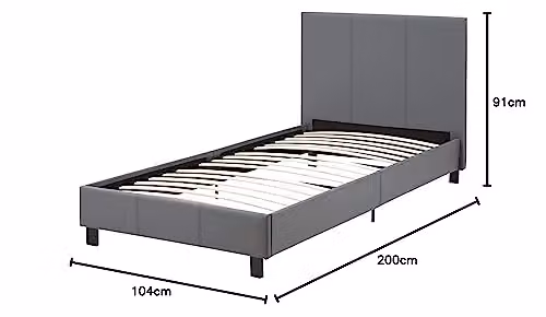 GFW Modern Upholstered Bed Frame in Grey Faux Leather, W/D/H: 90 x 190 x 104 cm – 2
