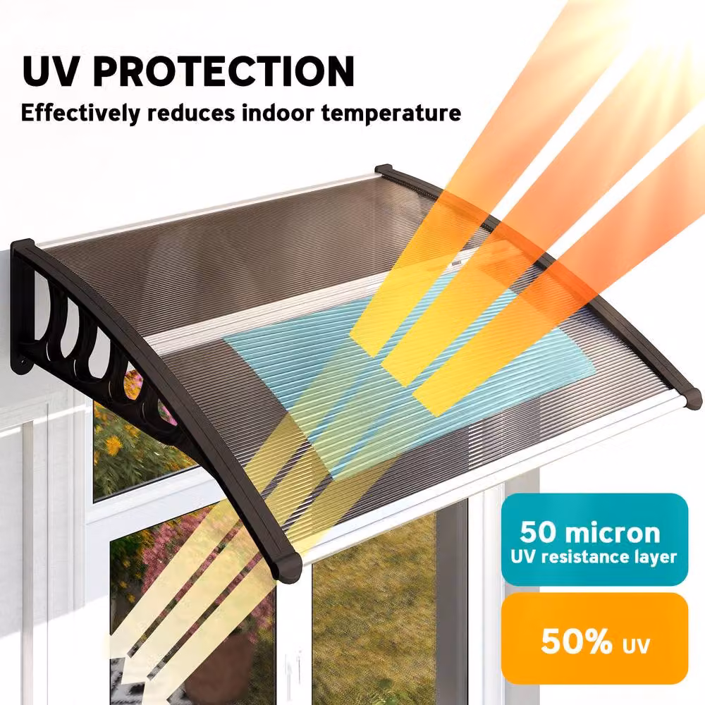 OUTSUNNY Brown Aluminium Wall-Mounted Door Canopy and Outdoor Window Awning Rain Shelter – 3