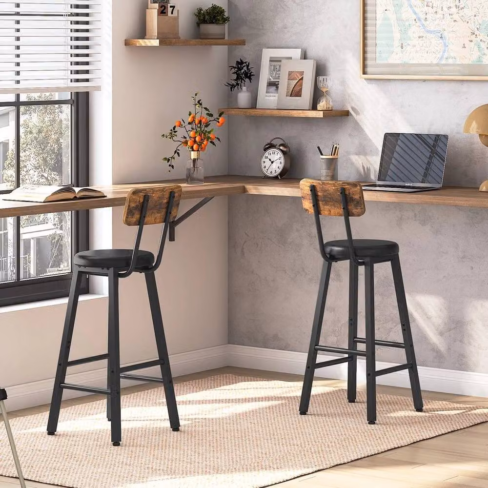 FORGEVIO Set of 2 Modern Black PU Upholstered Bar Stools with Metal Frame – 4