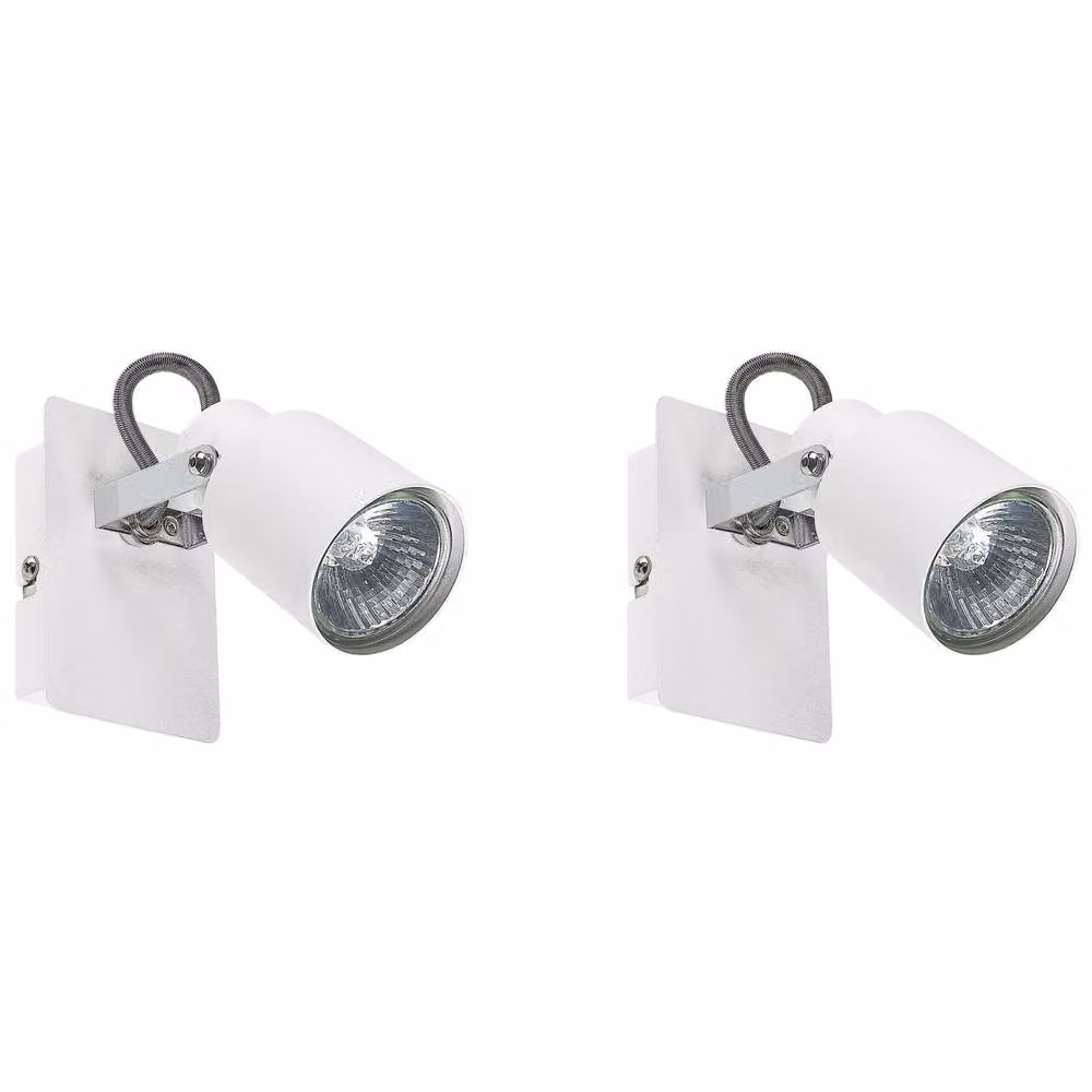 Wyld and Coco Set of 2 White Metal Adjustable Swing-Arm Wall Lamps with Cone Shades – 2