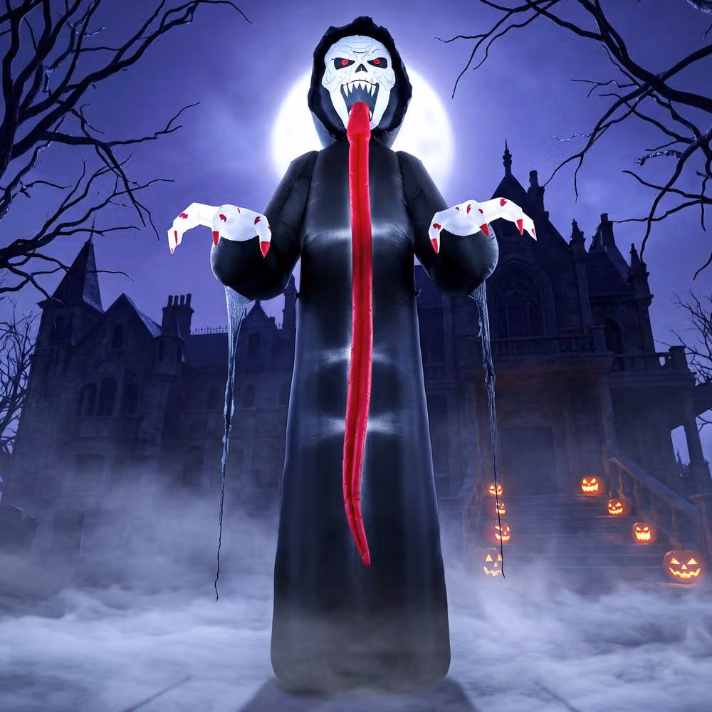OUTSUNNY 10 FT Halloween Inflatable Skeleton with Built-in LED Lights in Black and Red – 2