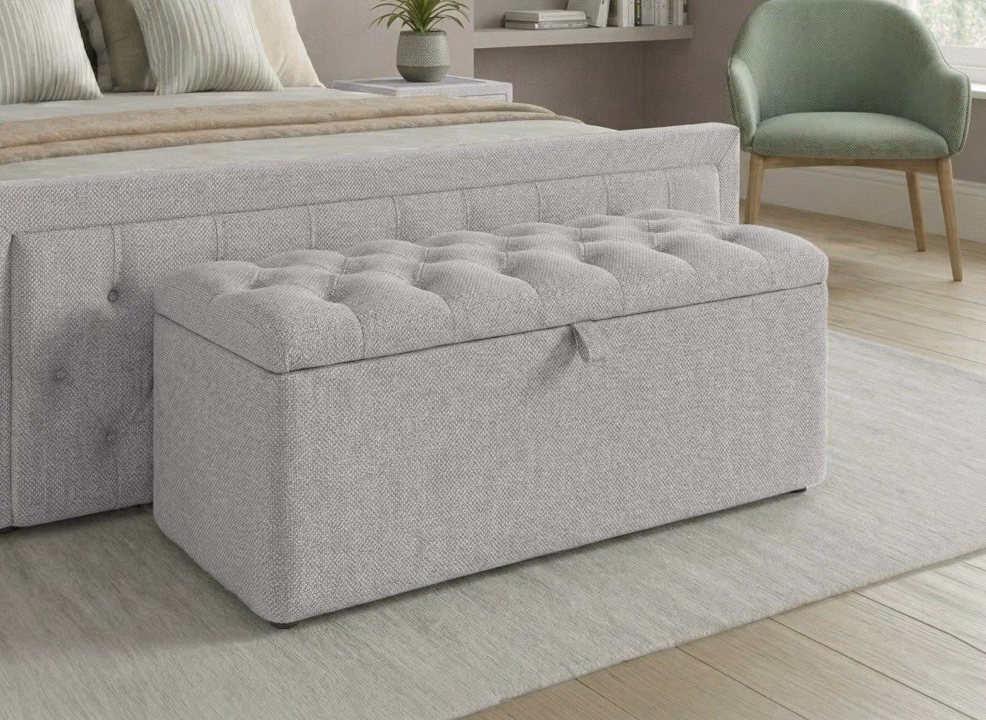 Dreams Robyn Grey Upholstered Chesterfield Blanket Box