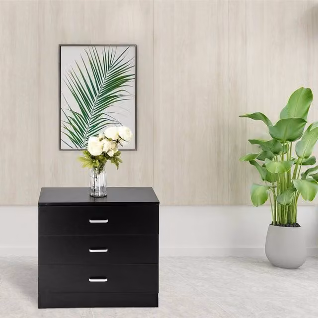 FORGEVIO Modern 3-Drawer Chest of Drawers and Bedside Cabinet in Black, W/D/H: 33 x 17.1 x 56 cm