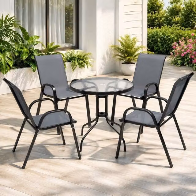 STILVORA Modern Garden Dining Set with Stackable Chairs in Matt Dark Grey