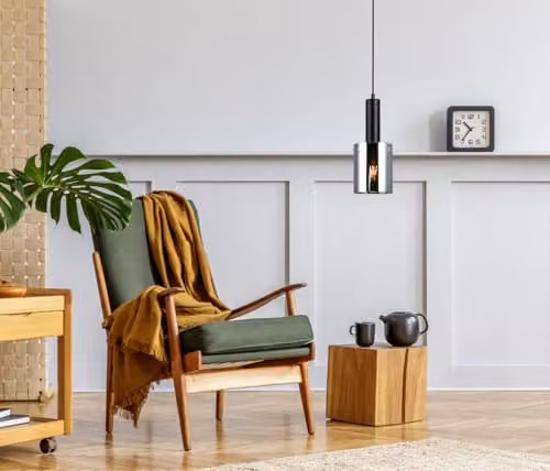 Netlighting Sardo Modern Hanging Pendant Light in Black with Smoky Grey Glass Shade and E27 Socket – 2