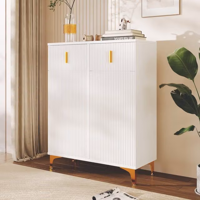 Aosom UK Elegant Sideboard with Adjustable Shelves and Gold-Plated Accents in White and Gold, W: 83 cm, D: 35 cm, H: 101 cm – 1