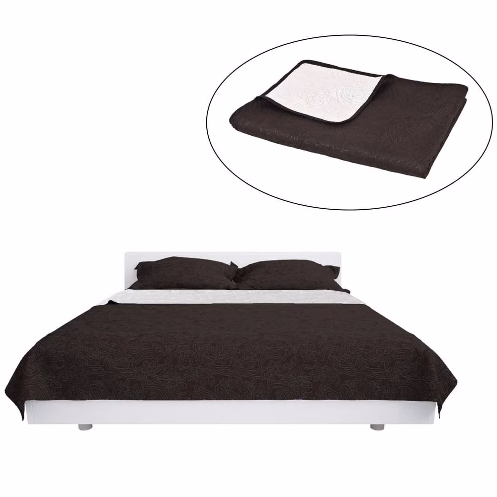 Berkfield Home Reversible Quilted Microfibre Bedspread in Brown and Cream, W: 220 cm, D: 240 cm – 2