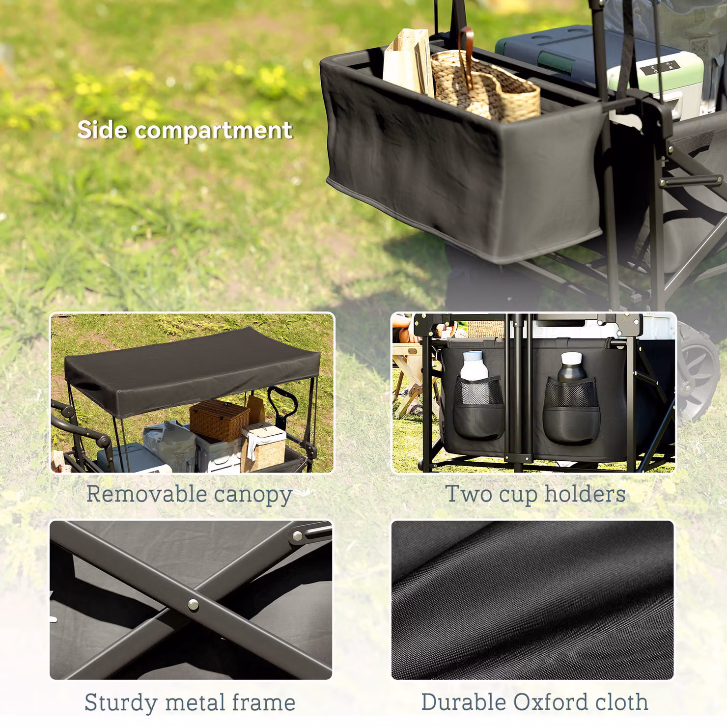 Outsunny Folding Storage Wagon with Canopy and Handle in Black – 6