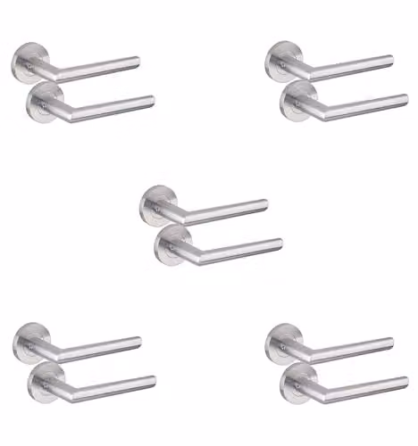 Golden Grace Mitred Door Handles with Latch on Rose in Silver Satin Nickel Finish