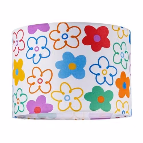 Happy Homewares Multicolour Retro Floral Fabric Cylinder Lampshade, Diameter: 18 cm, Height: 25 cm