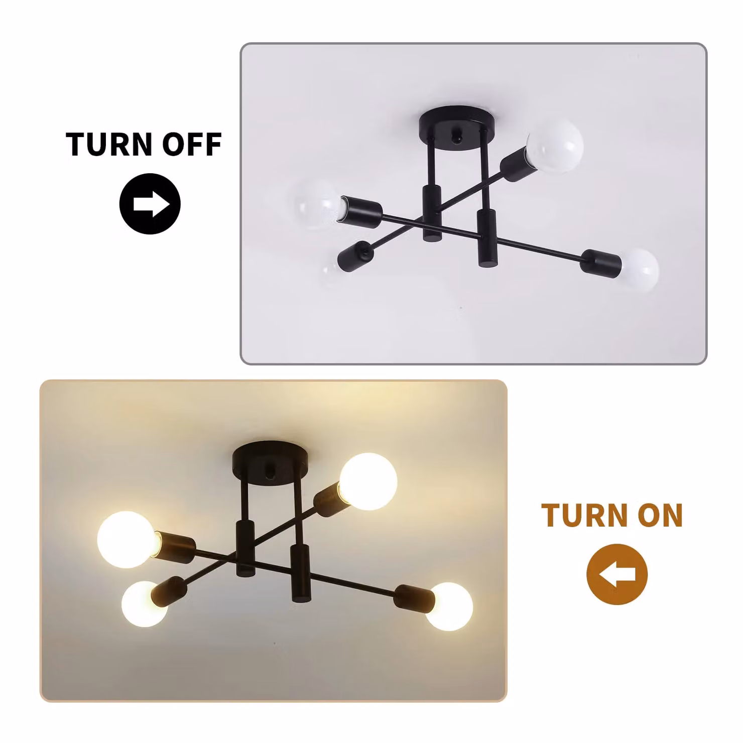 Garwarm Mid Century 4-Light Sputnik Semi Flush Mount Ceiling Light in Black – 2