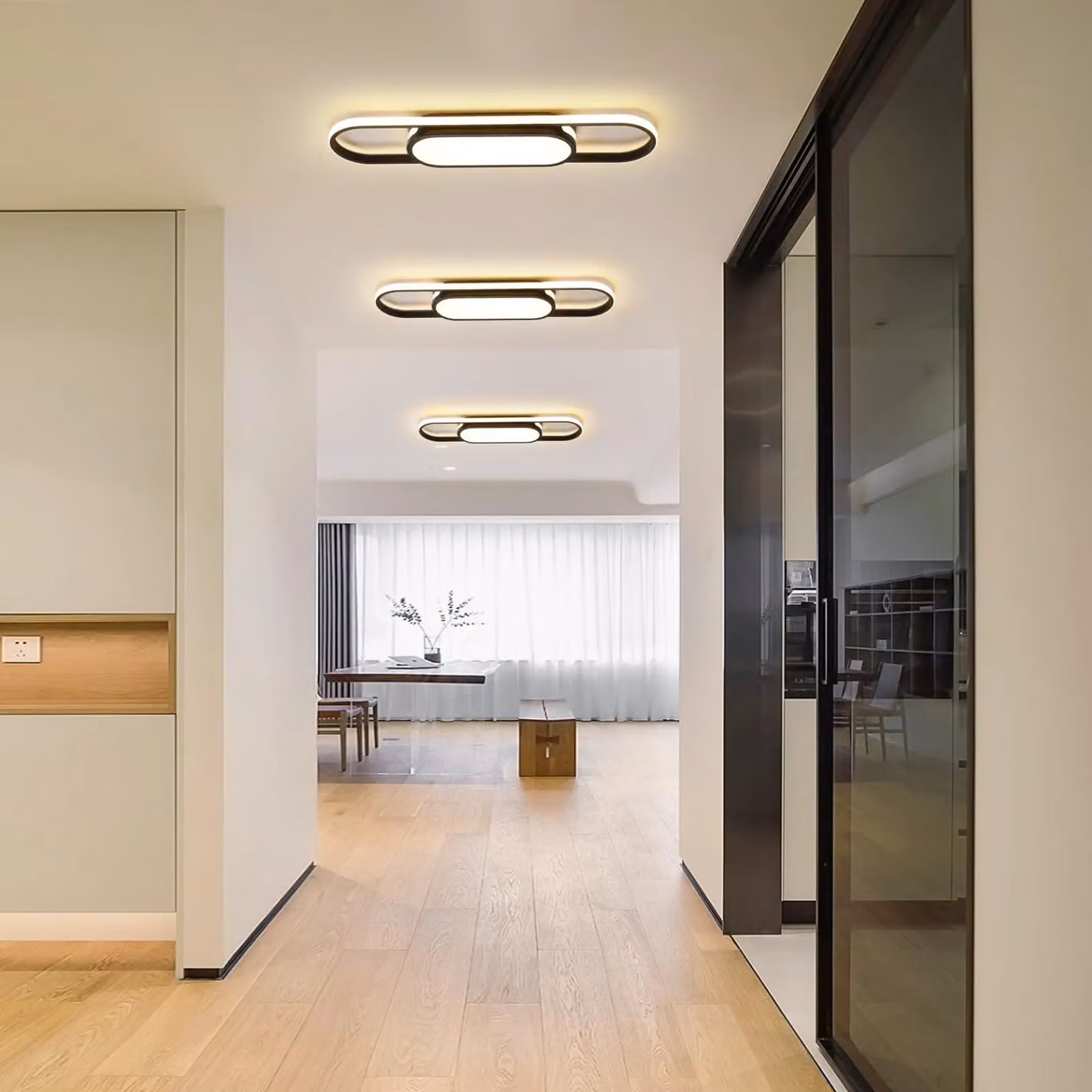 Garwarm Modern Black LED Flush Mount Ceiling Light with Remote Control and Dimmable Acrylic Linear Fixture – 4