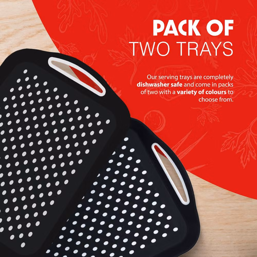 Essen 2-Pack Non-Slip Rectangular Serving Tray Set with Handles in Black – 5