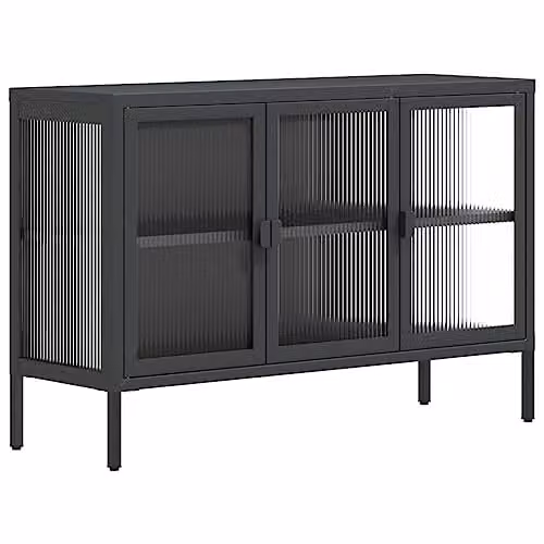 vidaXL Modern Black Sideboard with Glass and Metal, W/D/H: 105 x 35 x 70 cm – 1