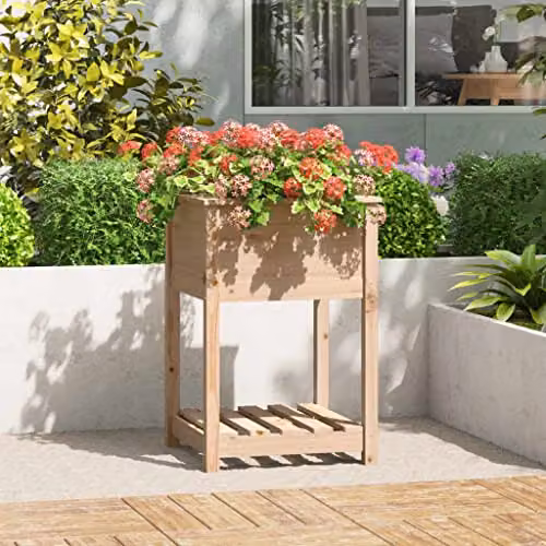 vidaXL Rustic Planter with Shelf in Brown Solid Pine Wood, W/D/H: 54 x 54 x 81 cm – 2