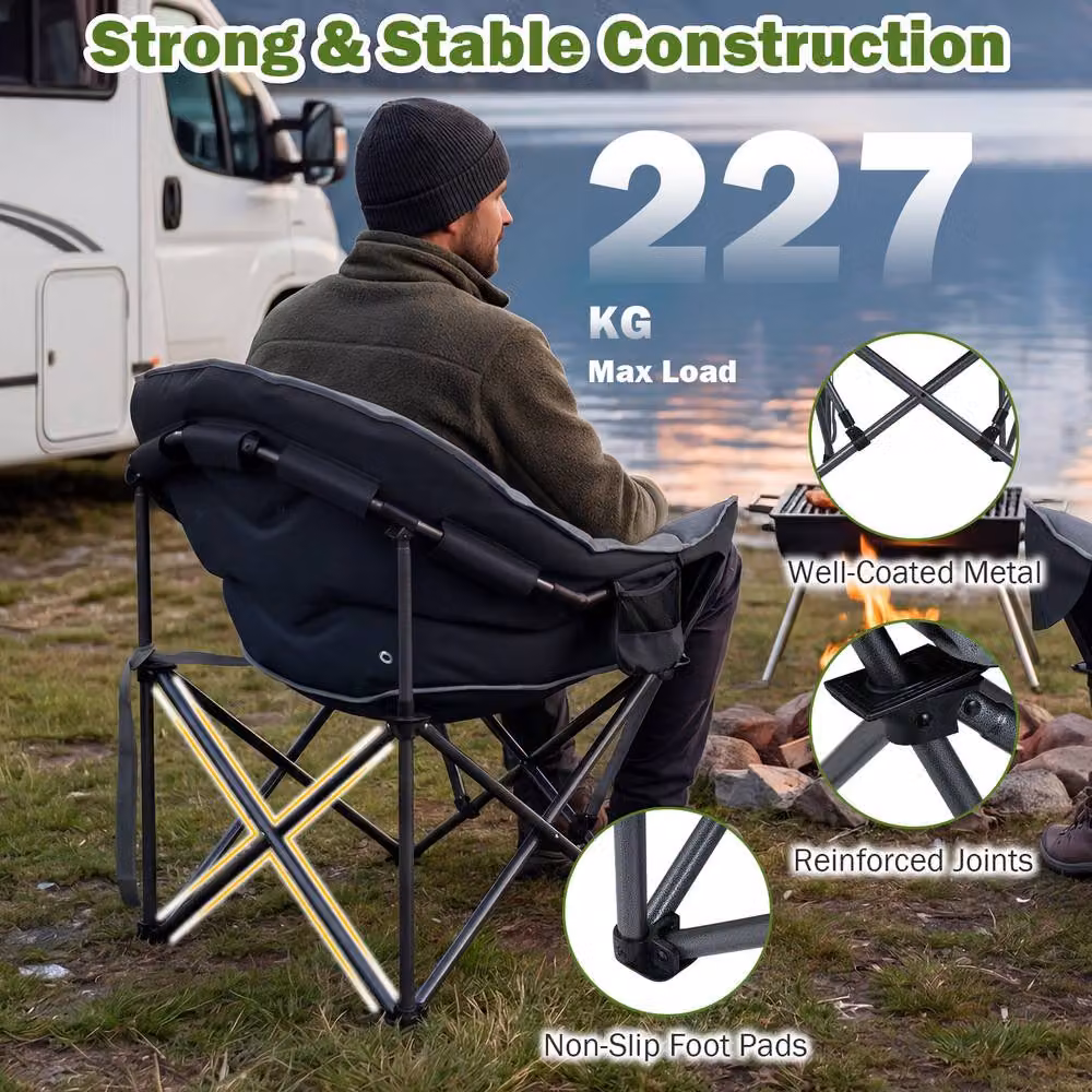 Costway Oversized Folding Camping Chair with Padded Seat and Cup Holder in Grey – 7