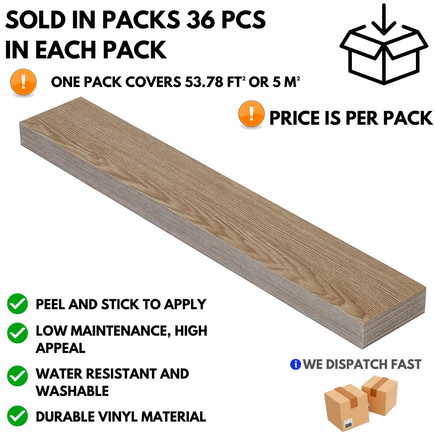 Novecrafto Self Adhesive Wood Look Vinyl Floor Planks, 36 Pack, Beige Grey, W: 91.4 cm, H: 15.2 cm – 2
