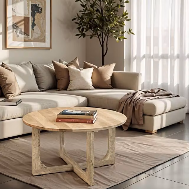 IH Design Bathwick Round Mango Wood Coffee Table in Brown, W/D/H: 80 x 80 x 45 cm – 1