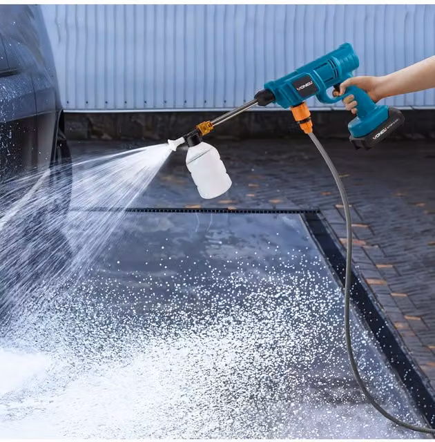 Living and Home Blue Portable Cordless Handheld High-Pressure Washer with 2 18.5V Rechargeable Batteries, 5m Hose and 3 Nozzles – 1