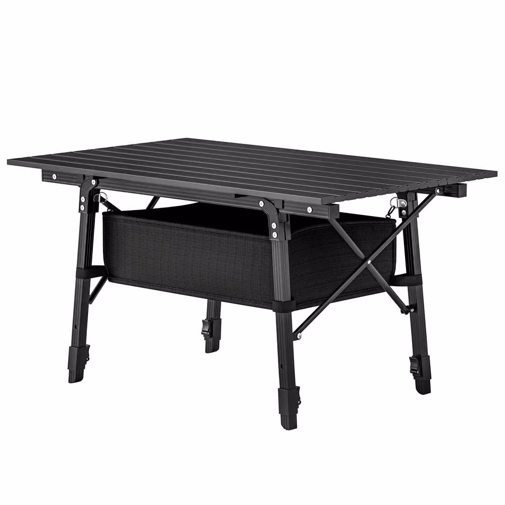 STILVORA Adjustable Bivvy Table with Storage Basket in Black – 5