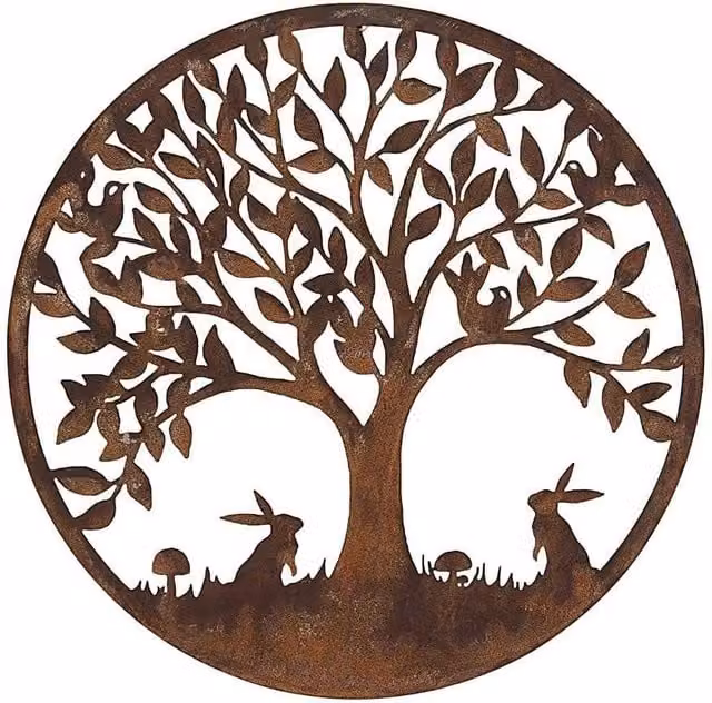 Inspirational Gifting Woodland Rabbit Metal Garden Wall Plaque, Brown, Diameter: 60 cm – 1