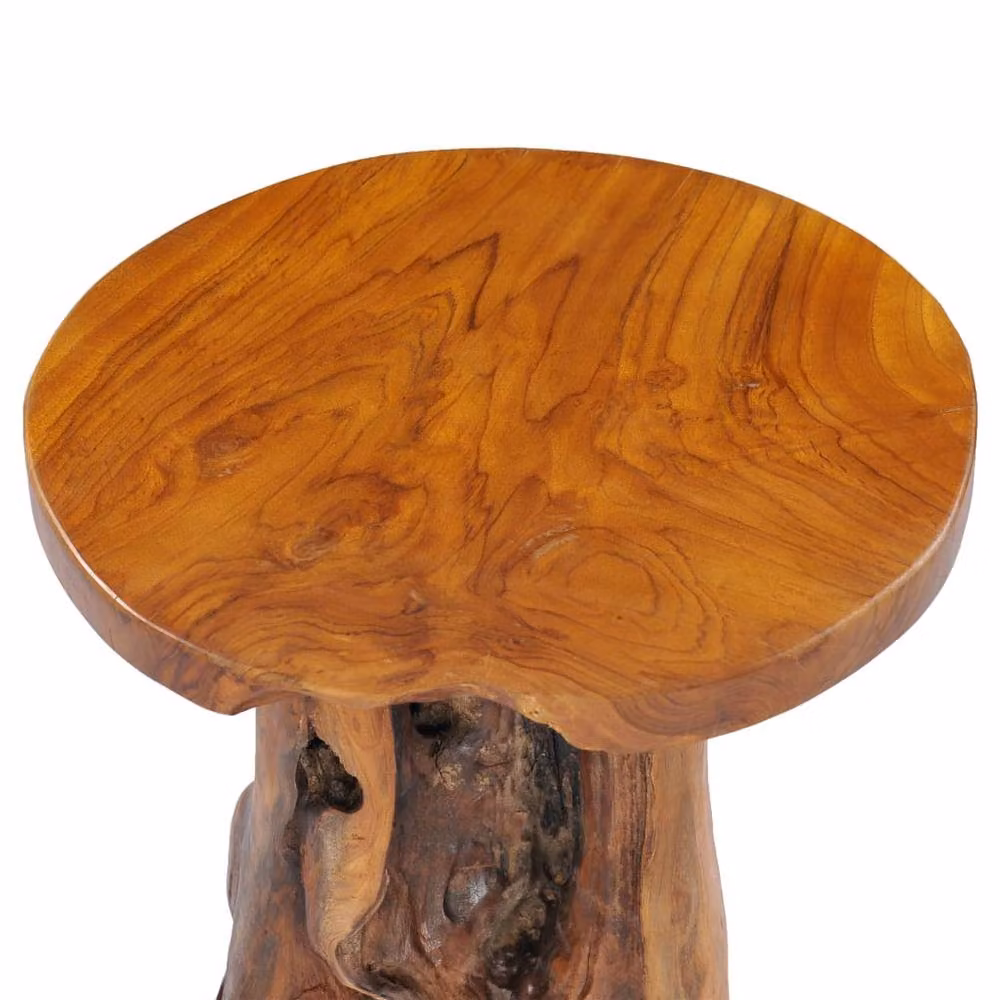 Berkfield Home Round Rustic Solid Teak Wood Coffee Table, Brown, W/D/H: 40 x 40 x 40 cm – 3