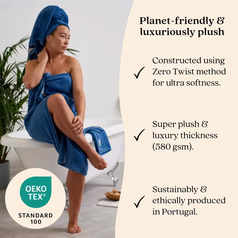 Misona Pack of 2 Ultra Soft Bamboo and Cotton Face Cloths in Blue, 30 x 30 cm