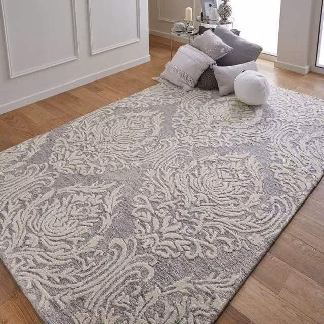 The Rug Shop UK Grey Modern Hand Made Floral Wool and Cotton Area Rug W: 200 cm, D: 280 cm – 1