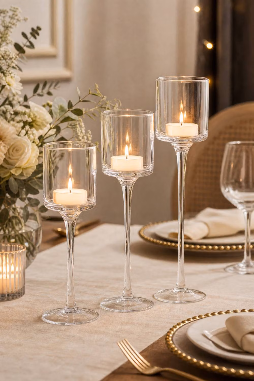 Garden Sanctuary Set of 3 Clear Glass Tealight Candle Holders for Tabletop Centrepieces – 2