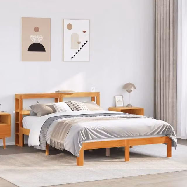 Berkfield Home Rustic Waxed Solid Wood Pine Bed Frame in Brown, W: 135 cm, L: 190 cm