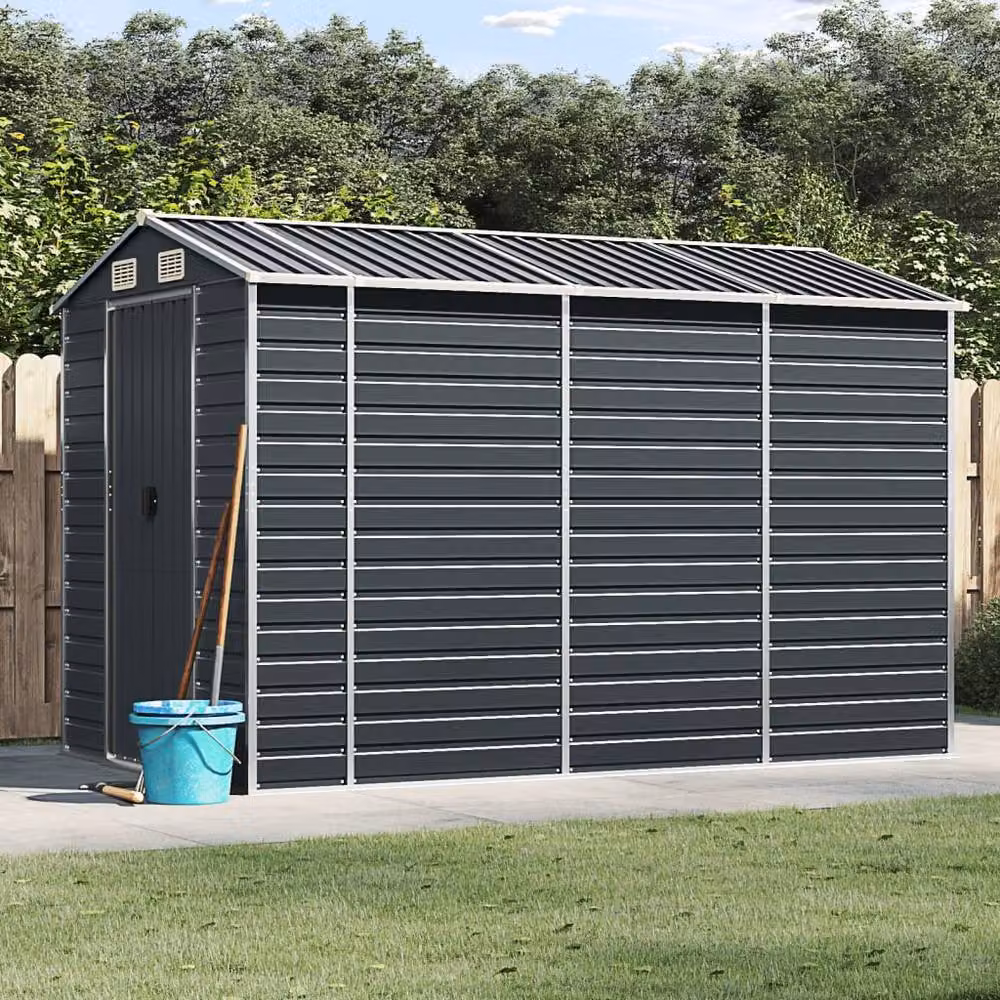 Berkfield Home Modern Pent Garden Shed in Anthracite Grey Galvanised Steel, W/D/H: 300 x 191 x 198 cm – 2