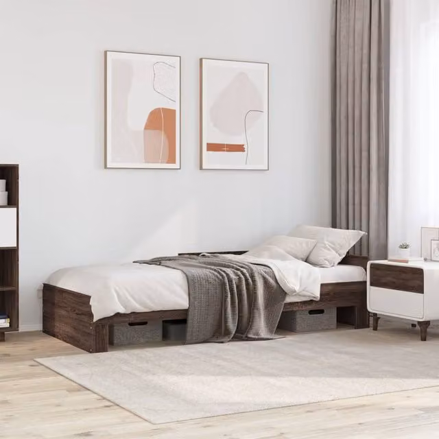 Berkfield Home Small Single Bed Frame in Brown Oak, W/D/H: 75 x 190 cm